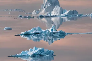 Icebergs Drifting in Polar Sea