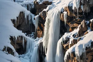 Frozen Waterfall in Deep Winter