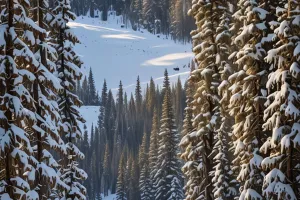 Snowy Cabin Clearing in Wilderness