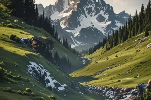Alpine Meadow With Snow Peaks