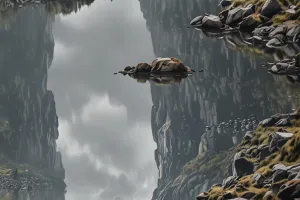 Vertical Nordic Fjord Morning Fog