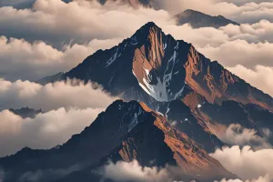 Vertical Mountain Peak Above Clouds