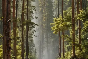 Vertical River Through Pines