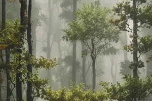 Warm Foggy Forest Edge – Luxury Vertical Wallpaper