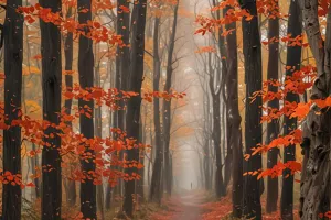 Autumn Path Through Maples